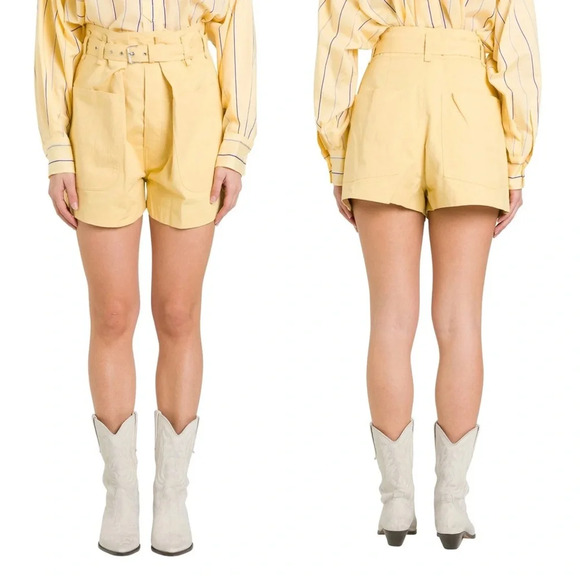 Isabel Marant Pants - Isabel Marant Ike Belted Cotton Cargo Shorts Yellow